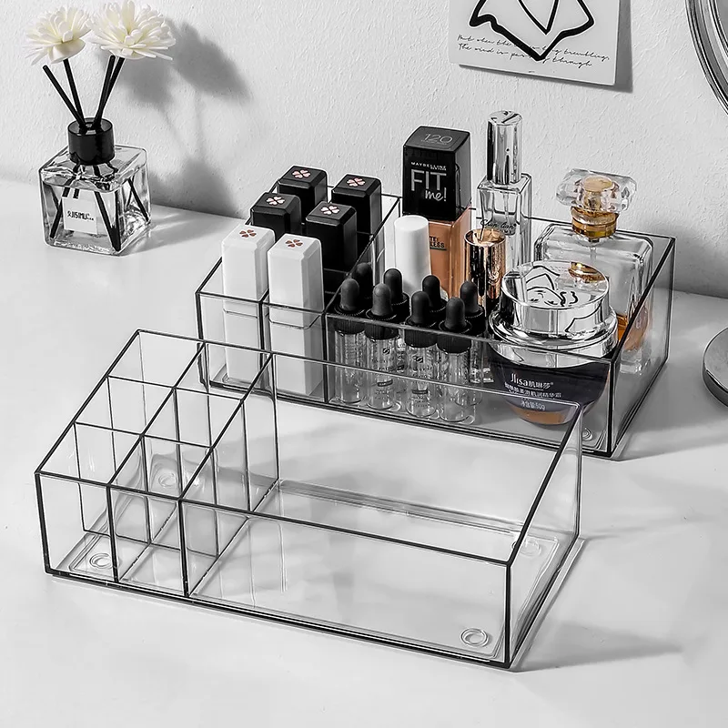 Transparent thickened lipstick storage box cosmetics and skin care products lipstick glaze desktop storage box lipstick grid display stand