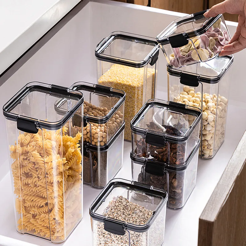 Food grade sealed jar plastic thickened transparent storage box square snack storage jar grain storage jar 2