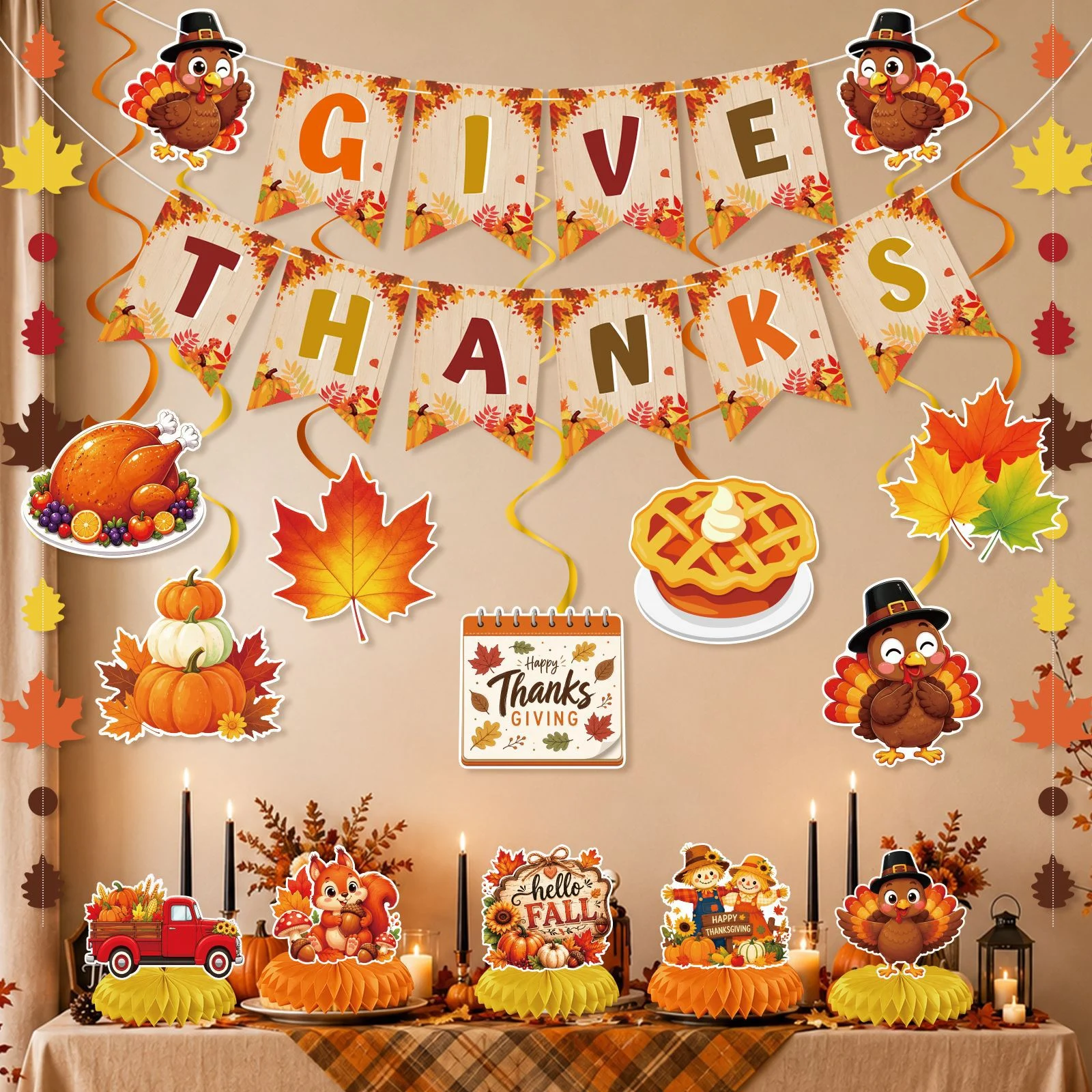 Holiday Party Thanksgiving Party Decoration Flag Set Supplies Venue Layout Maple Leaf Flowers