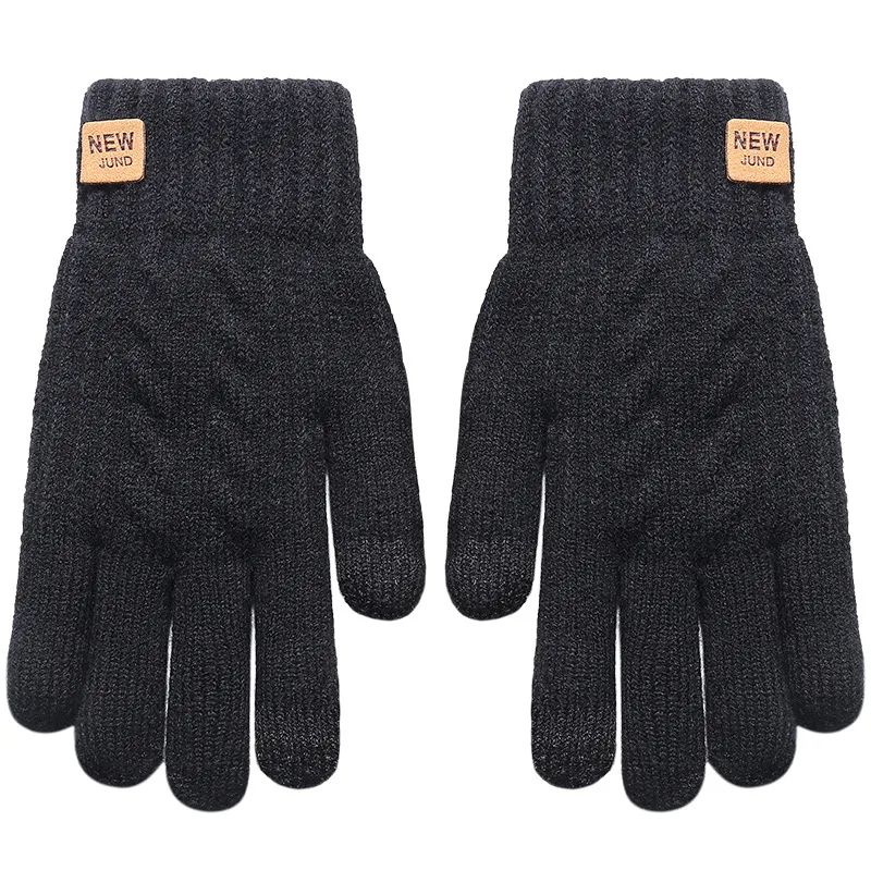 Knitted gloves winter women's double-layer velvet thickened cold-proof and warm cycling outdoor touch screen gloves 5