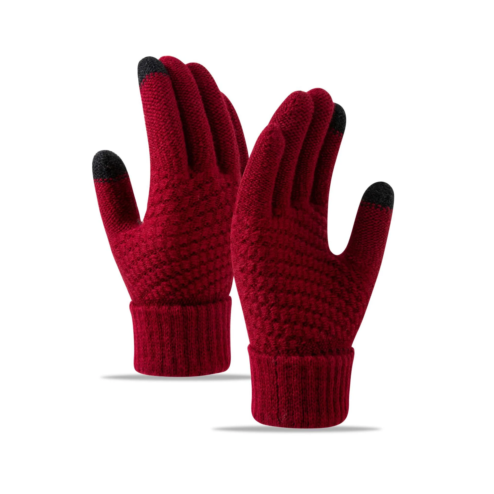 Gloves for men and women, velvet and thickened, outdoor sports cycling knitted touch screen woolen winter warm gloves 3