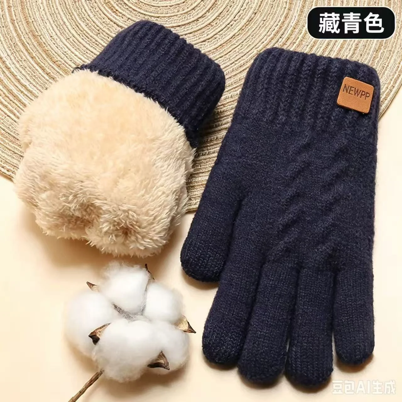 Knitted gloves winter women's double-layer velvet thickened cold-proof and warm cycling outdoor touch screen gloves 6