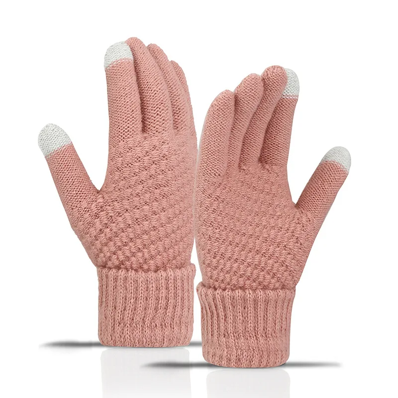 Gloves for men and women, velvet and thickened, outdoor sports cycling knitted touch screen woolen winter warm gloves 5