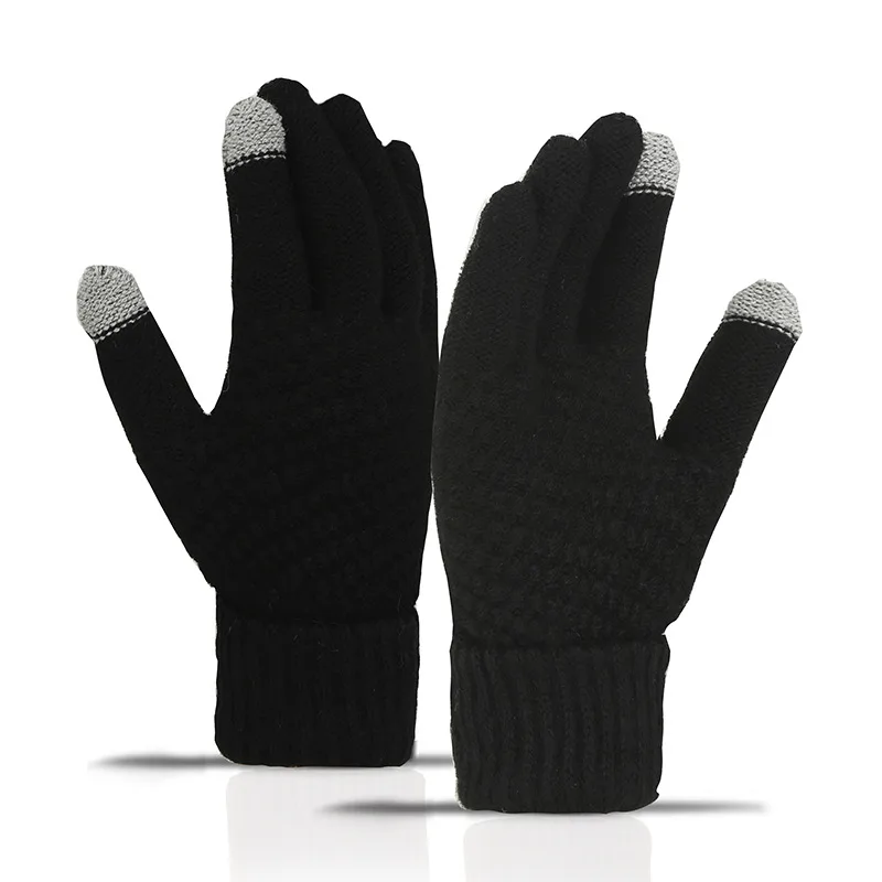 Gloves for men and women, velvet and thickened, outdoor sports cycling knitted touch screen woolen winter warm gloves 6