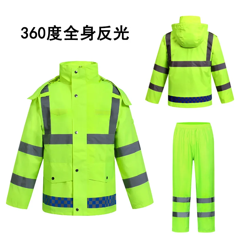 Duty reflective raincoat and rain pants split suit outdoor traffic patrol sanitation rainproof safety raincoat 5