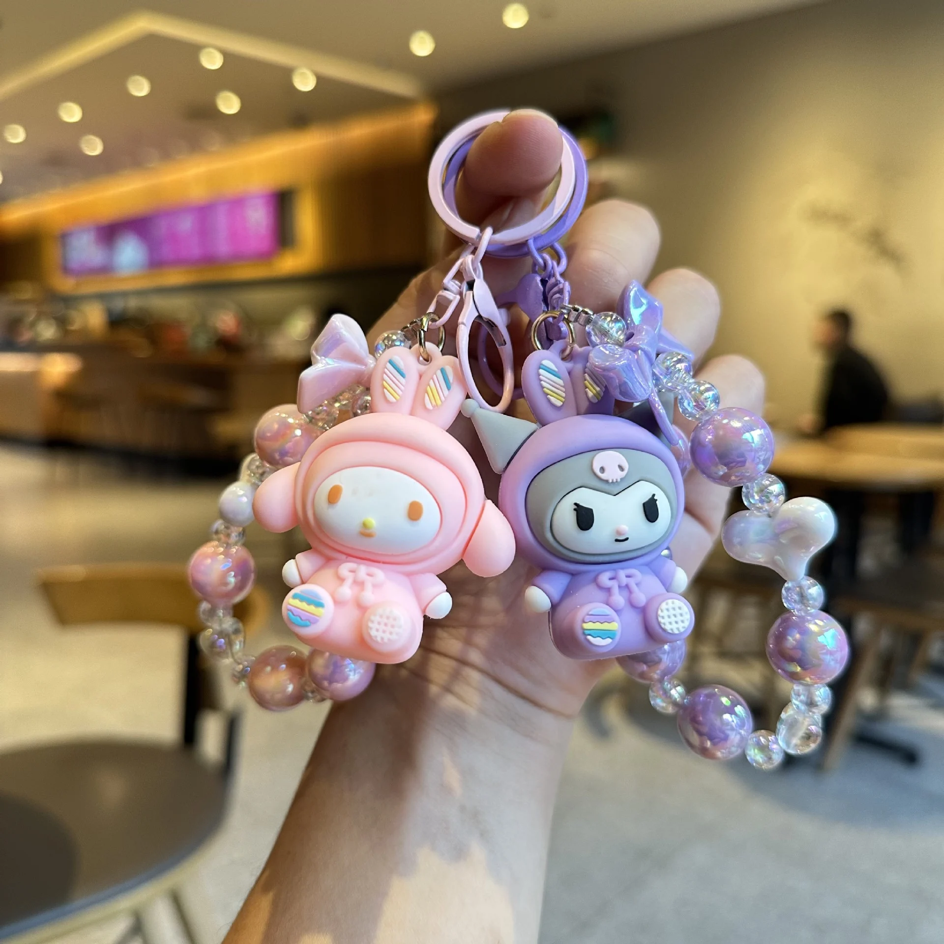 Rabbit Sanrio Flower Bead Chain Pendant Cute Kurome Melody Beads Exquisite Mobile Phone Short Chain Keychain