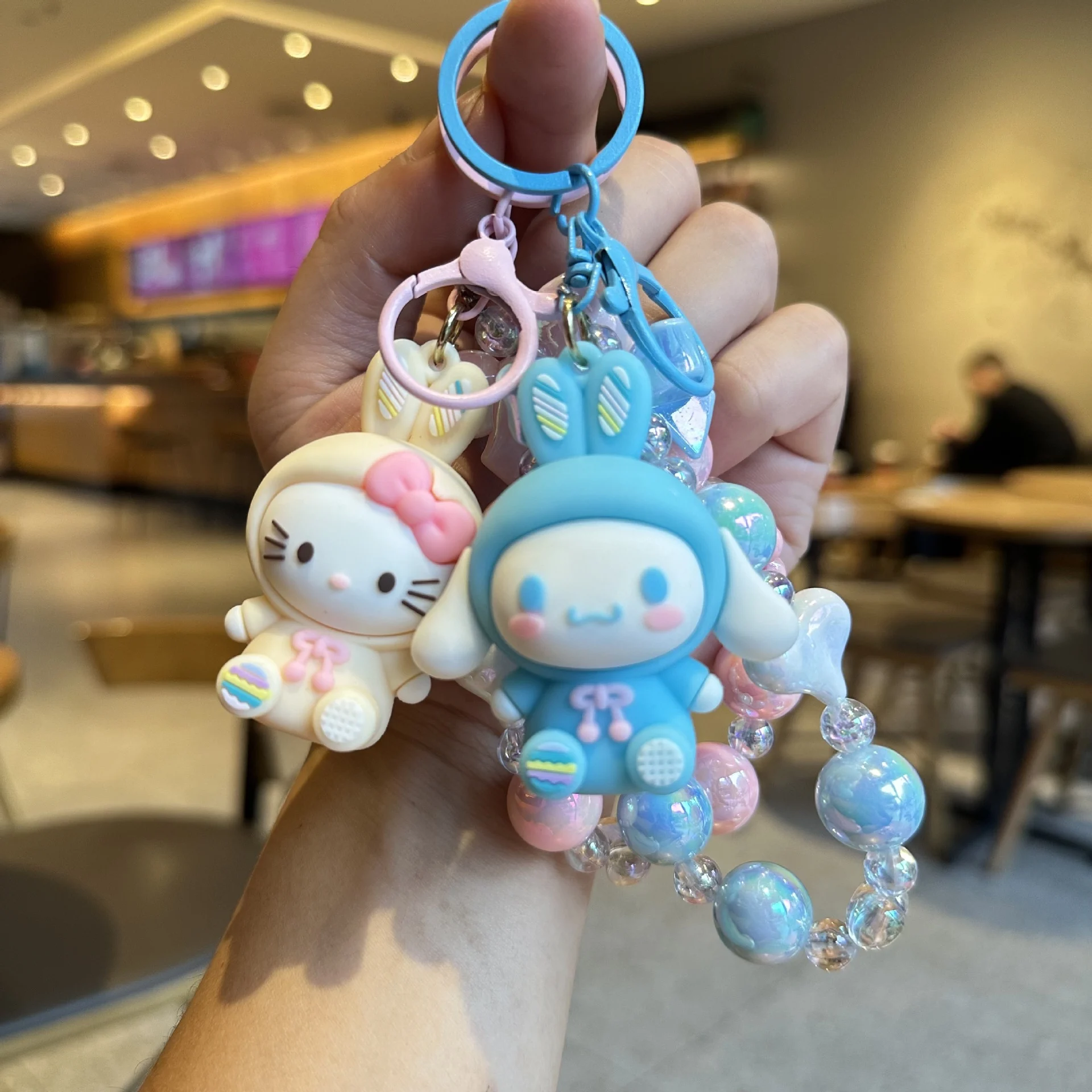 Rabbit Sanrio Flower Bead Chain Pendant Cute Kurome Melody Beads Exquisite Mobile Phone Short Chain Keychain 2