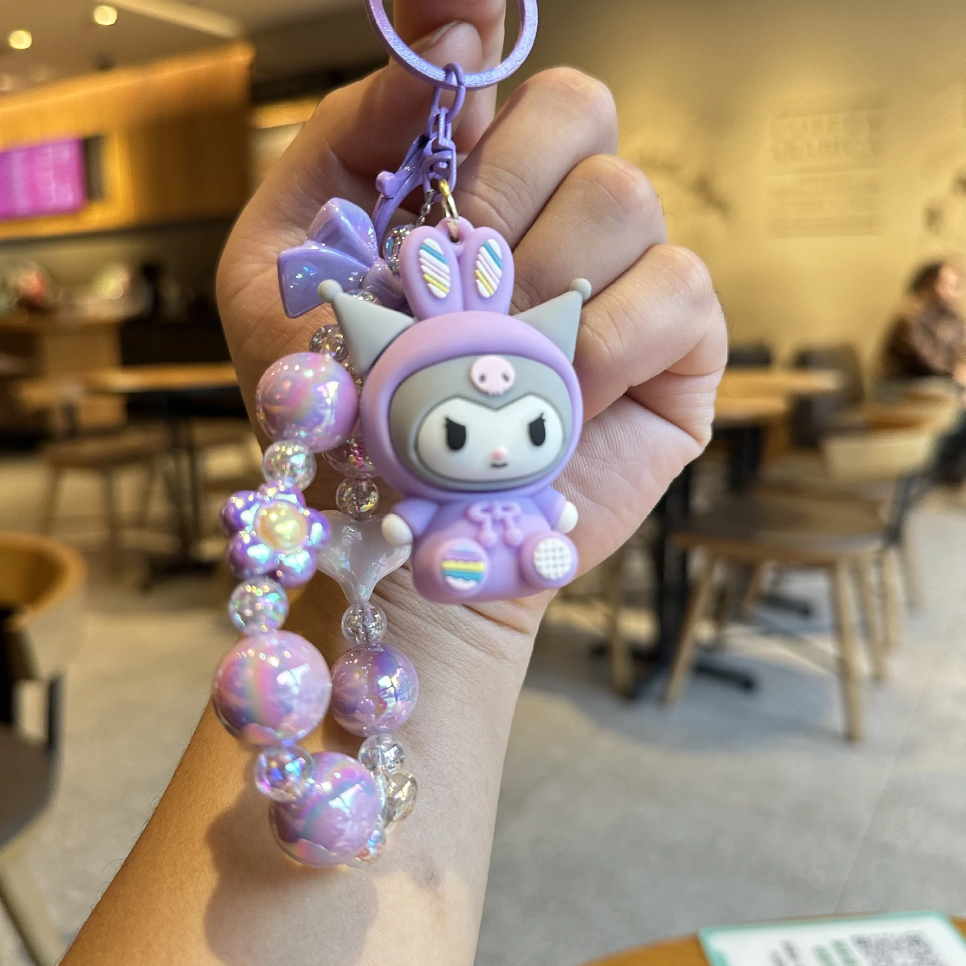 Rabbit Sanrio Flower Bead Chain Pendant Cute Kurome Melody Beads Exquisite Mobile Phone Short Chain Keychain 6