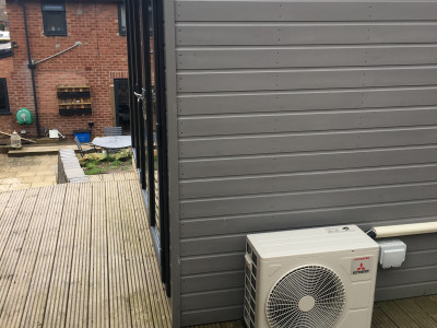 Garden building annex heat pump a/c unit installation 0% vat. Stafford  Staffordshire