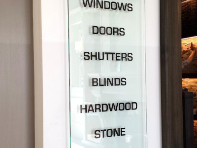 Glass, stand off mounted sign.