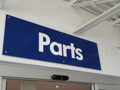 Dealership parts sign, acrylic letters on ACM, Mississauga, Ontario