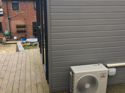 Garden room Office heat pump air conditioning unit installation Halesowen West Midlands with 0% vat