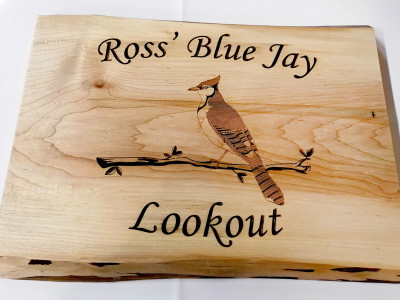 Custom Blue Jay Laser Engraved Rustic Lived Edge Wood Board