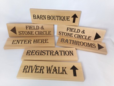 Rustic Engraved Cedar Farm Directional Signs Ontario Canada