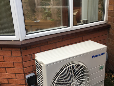 Conservatory Panasonic air con heat pump installation Wombourne Staffordshire.