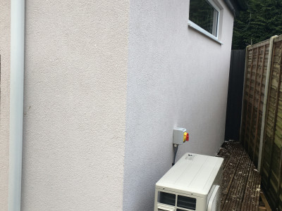 Garden building air con heat pump installation Wolverhampton.