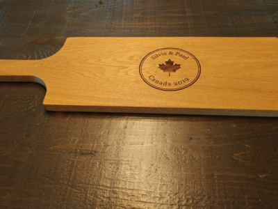 Laser engraved oak quarter sawn oak cutting board gift, Ontario Canada