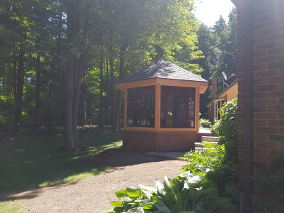 1 of 3: Custom Douglas Fir gazebo, new AZEK deck and glass railings