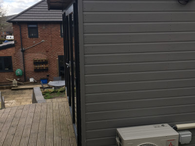 Garden room building air conditioning installation Stourbridge West Midlands.