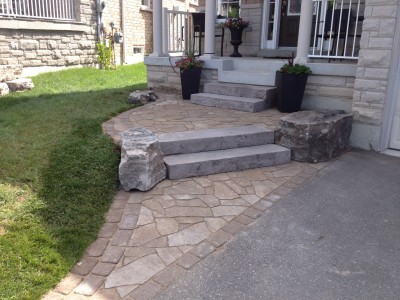 Front entrances are brought to life by using the right mix of products from Techo-bloc