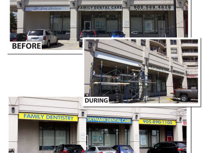 Before and after of fascia sign graphic vinyl change, Mississauga, Ontario