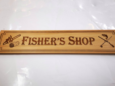 Rustic Engraved Cedar Shop Sign Ontario Canada