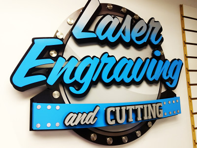 Our laser cut 3 dimensional store sign.