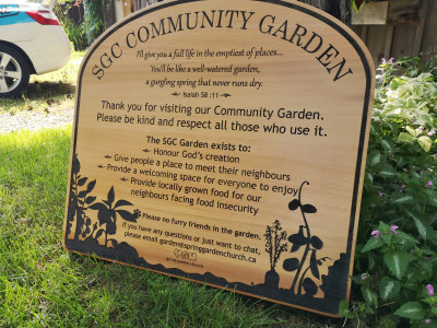 Church garden sign, custom made design with natural finish.