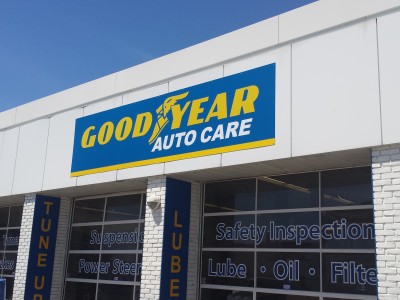 Aluminum composite panel signs installed for Oakville Goodyear store.