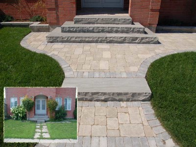 Front entrances are brought to life by using the right mix of products from Unilock