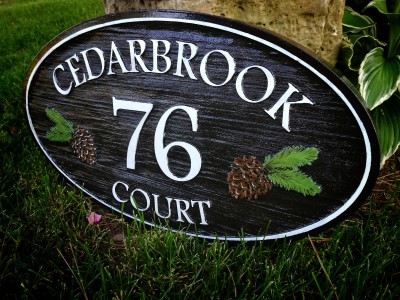 Custom engraved and hand painted cedar signs, Hamilton On.