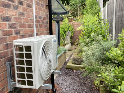 Bungalow bedroom home air con heat pump installation Cannock  with 0% vat.