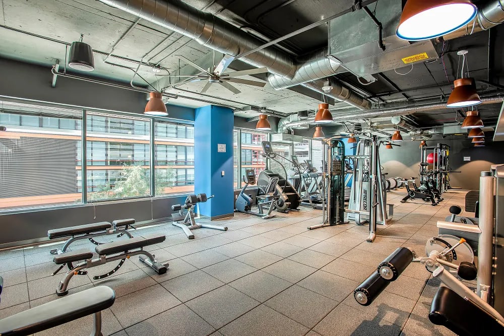 Lucid Private Offices Camelback building amenity fitness center with modern gym equipment
