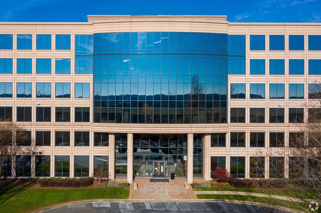 Front entrance facade of the Preston Ridge II building at 3480 Preston Ridge Road, Alpharetta