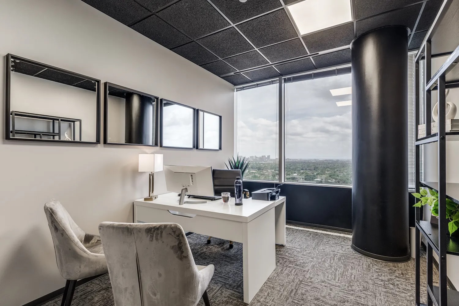 Lucid Private Offices River Oaks private office with desk and panoramic city views