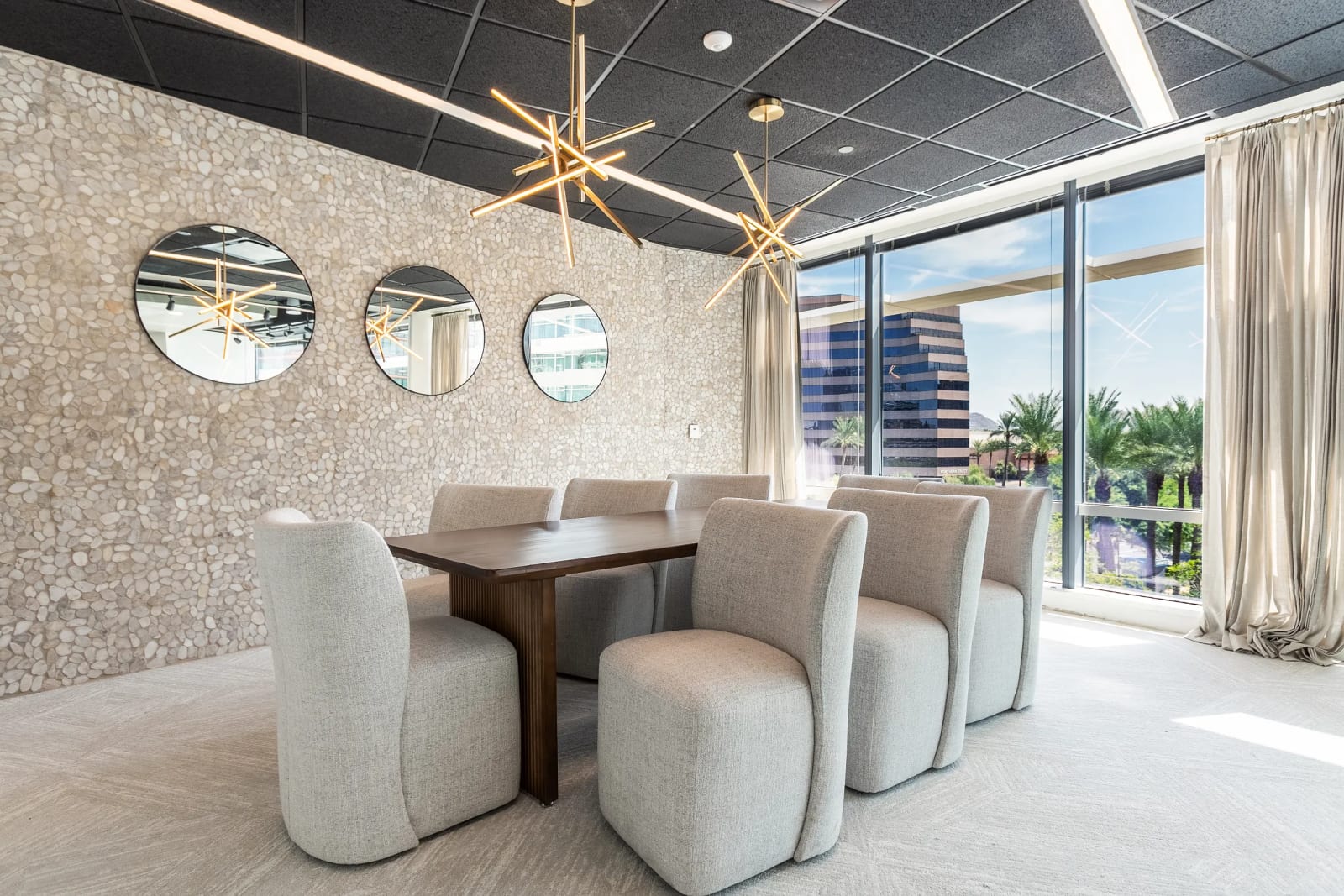 Lucid Private Offices Camelback meeting room conference table with stylish lighting