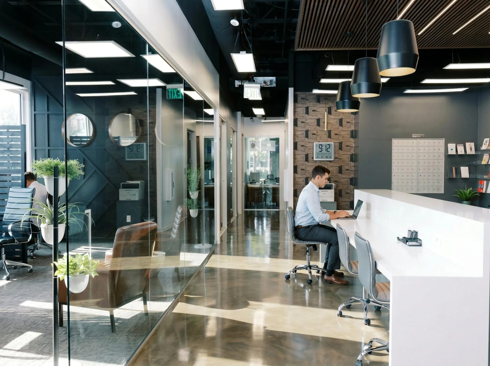 Modern reception area at Lucid Private Offices Southlake Town Square with private offices and premium workspace.