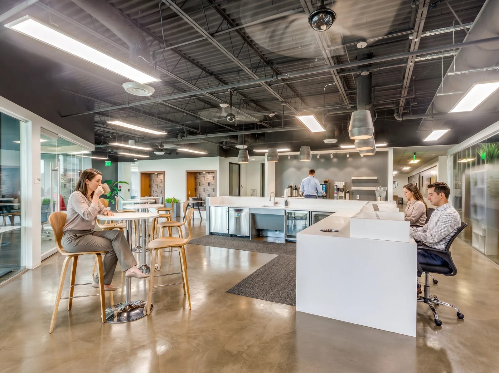 Coworking coffee lounge with hot desk bar at Lucid Private Offices The Woodlands