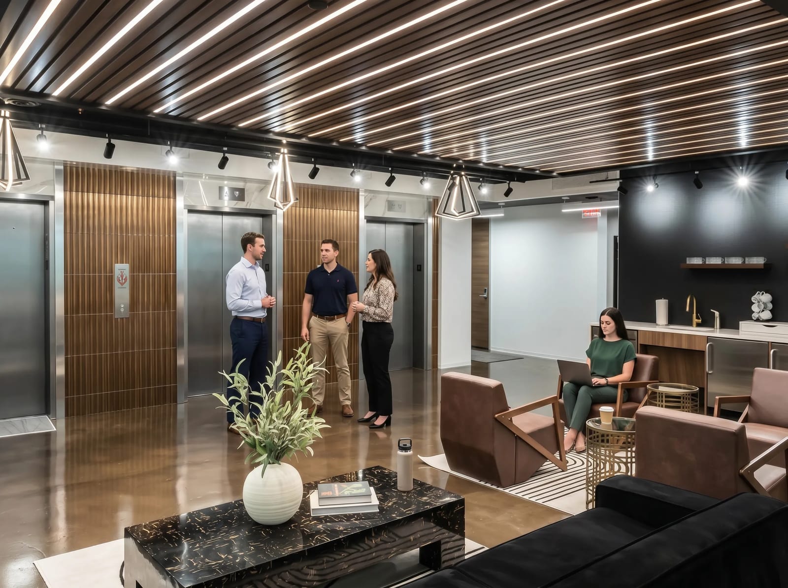 Elevator lobby at Lucid Private Offices Buckhead private office and coworking building