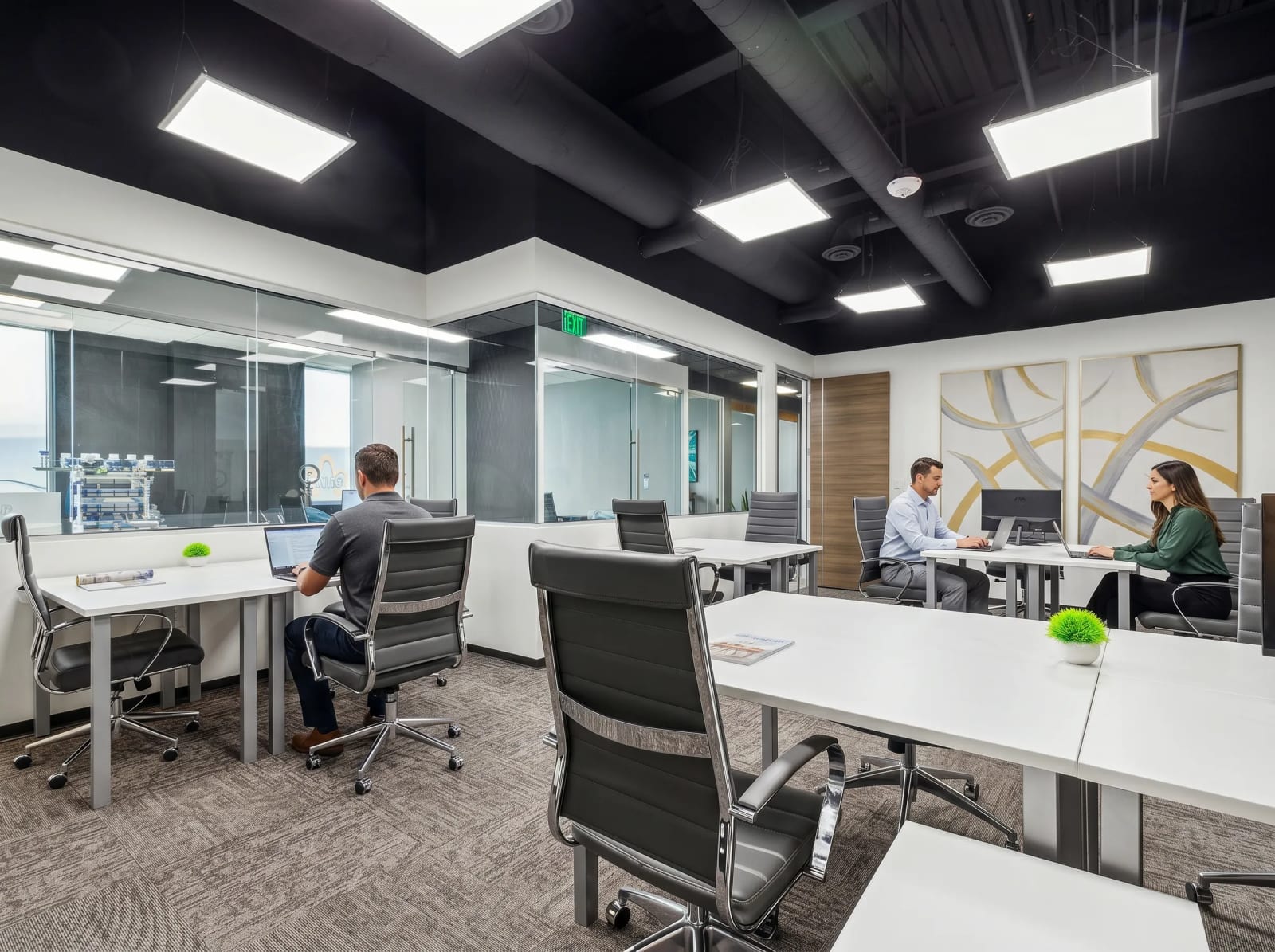 Team office space with individuals working