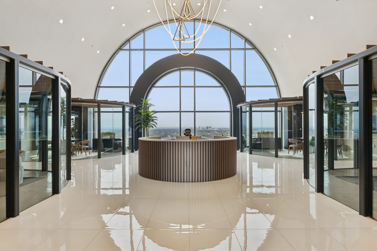Exterior view of Lucid Private Offices building with modern Dallas workspace interiors