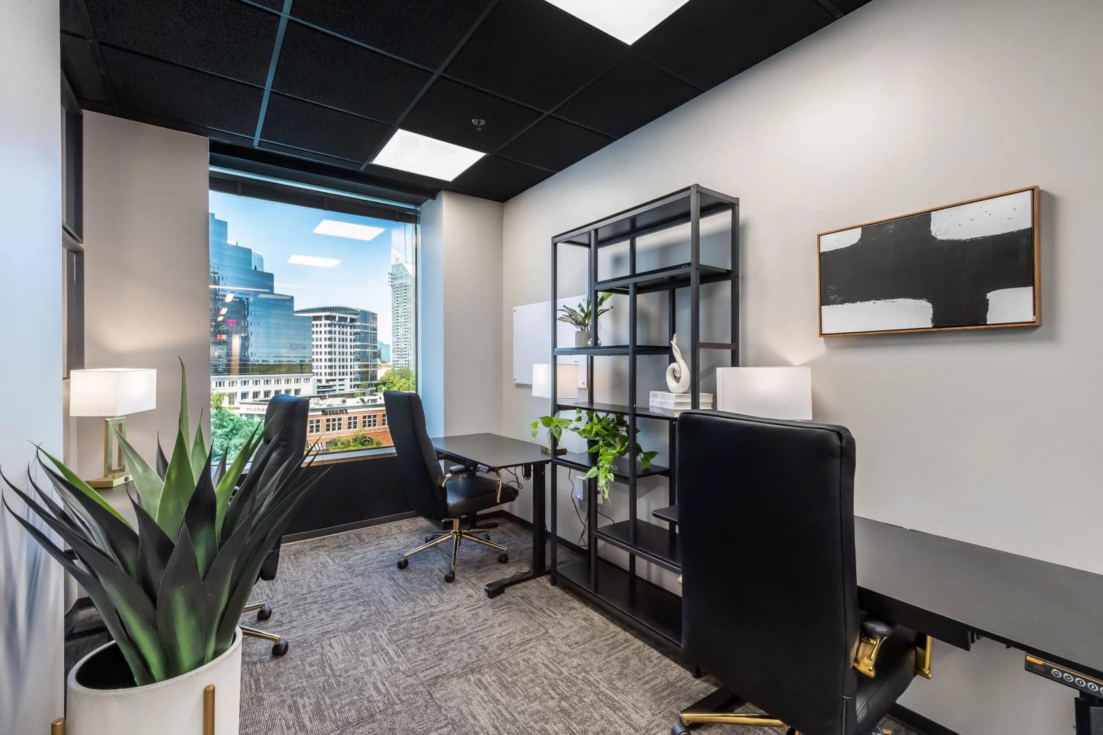 Furnished private office with skyline view at Buckhead Lucid Private Offices