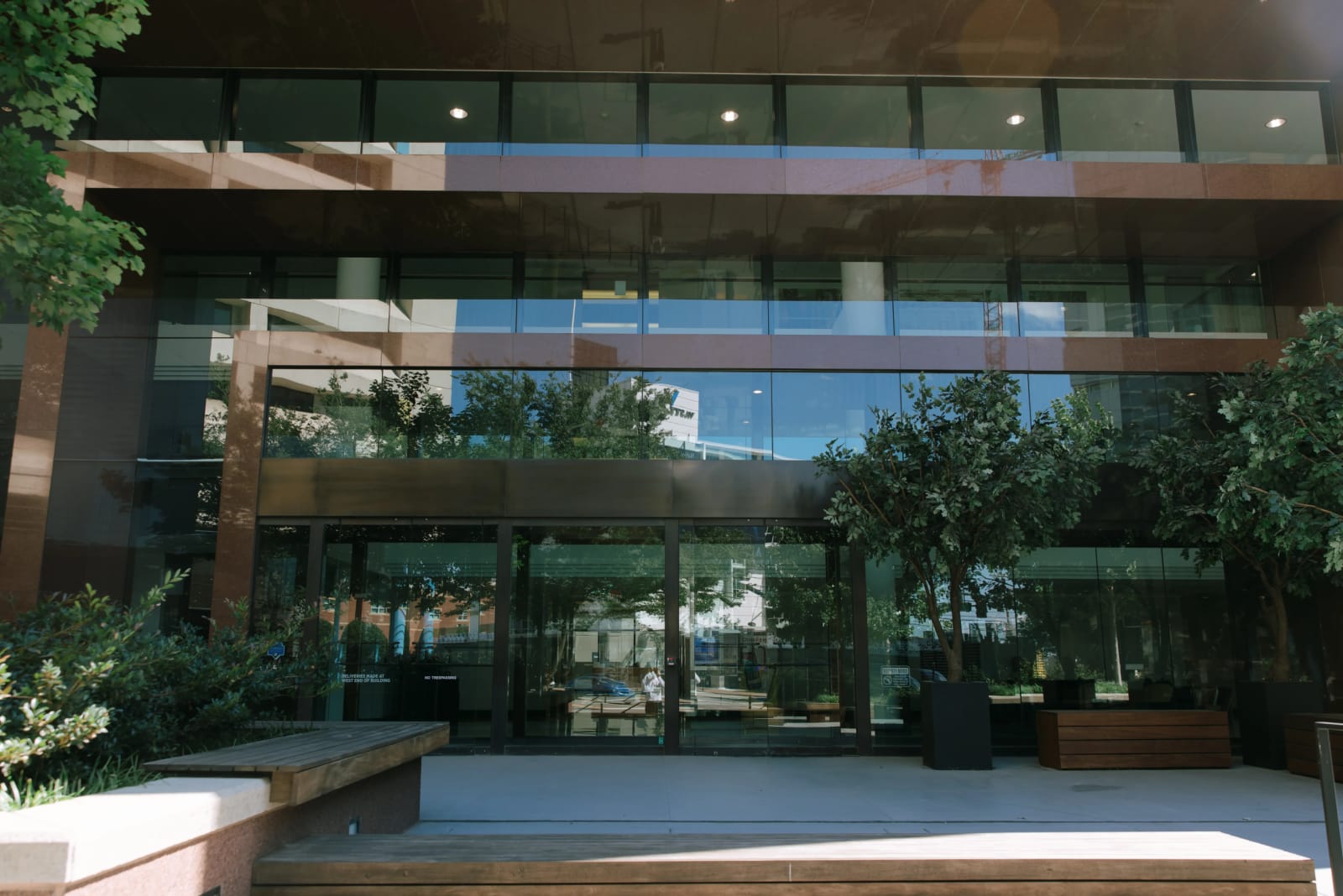 Glass entrance to a modern office building