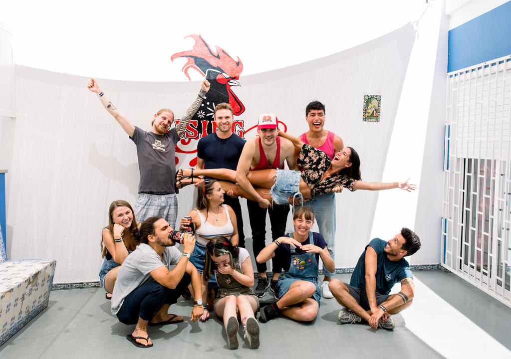 Group of young volunteers at a hostel