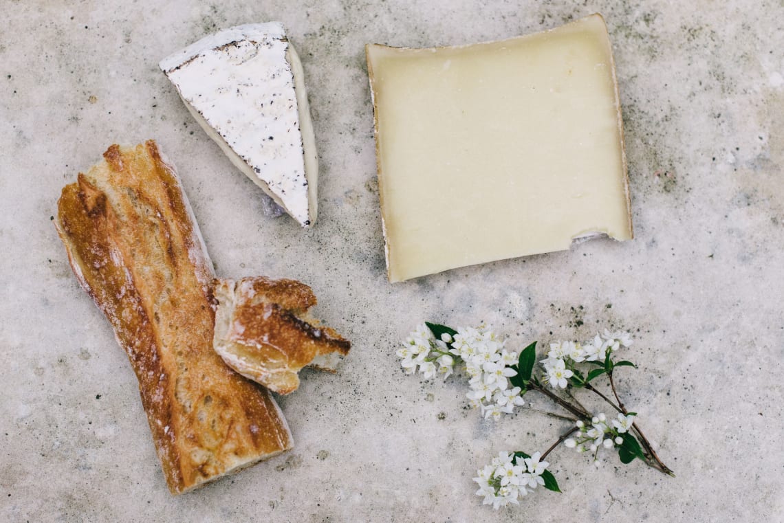 French cheese and baguette