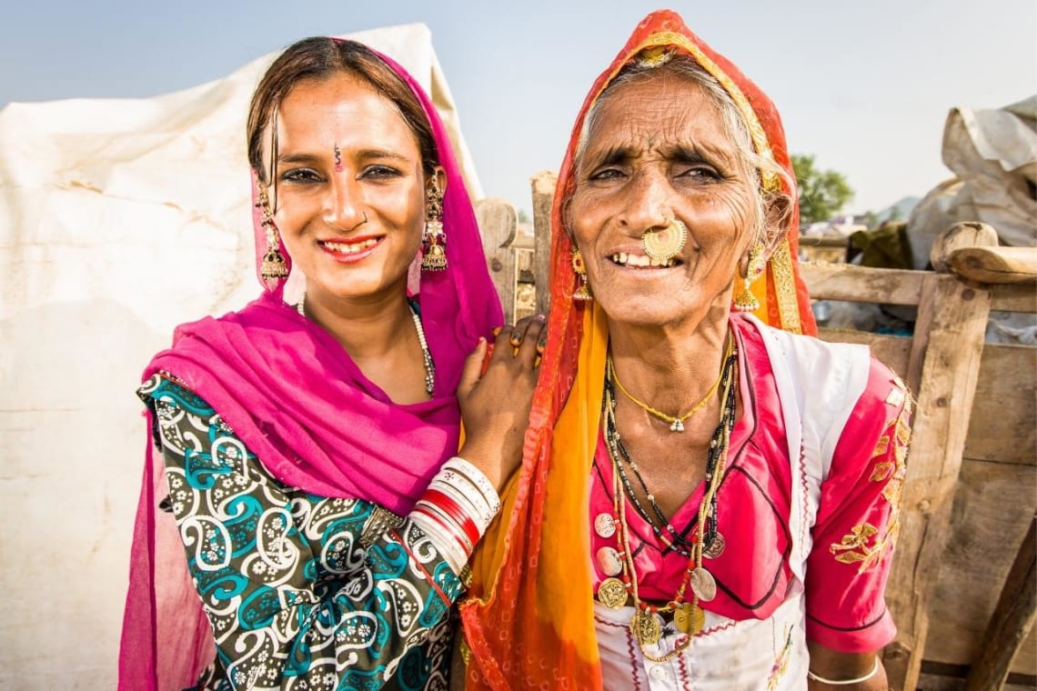 Colorfully dressed women from a rural community in India