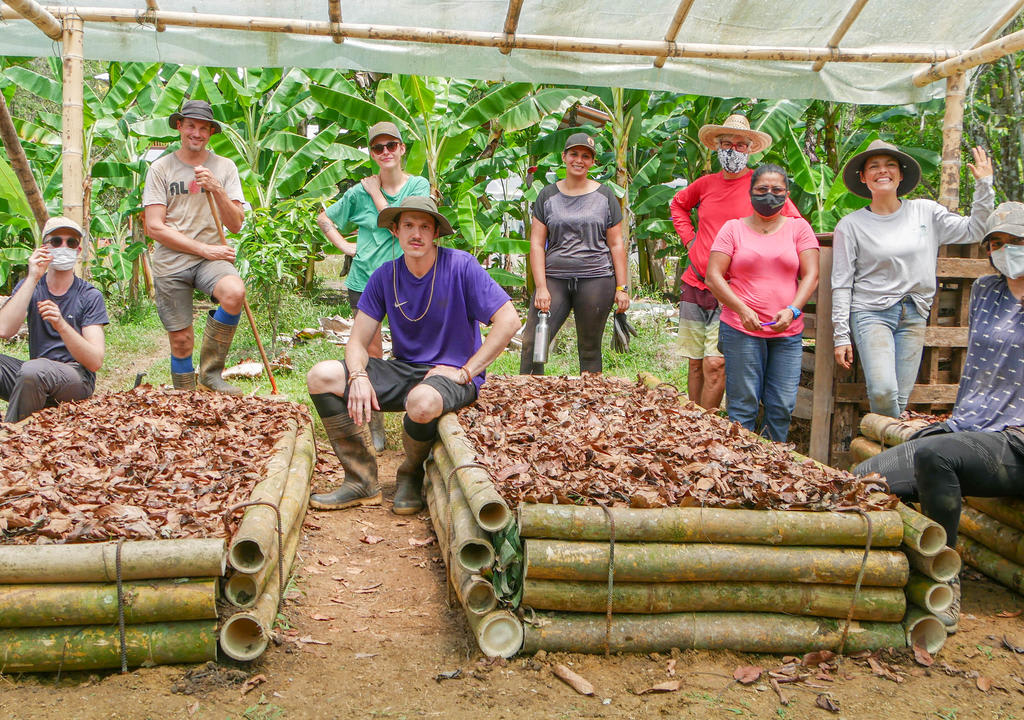 Farmers and volunteers on a farm