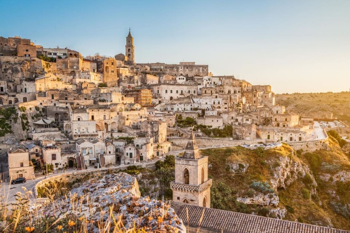 Old town of Matera at sunset