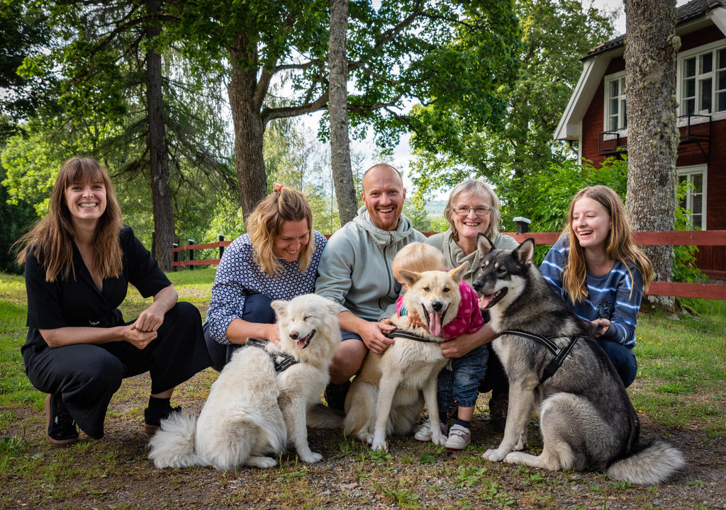 Scandinavian host family of 5 adults and a baby with 3 dogs
