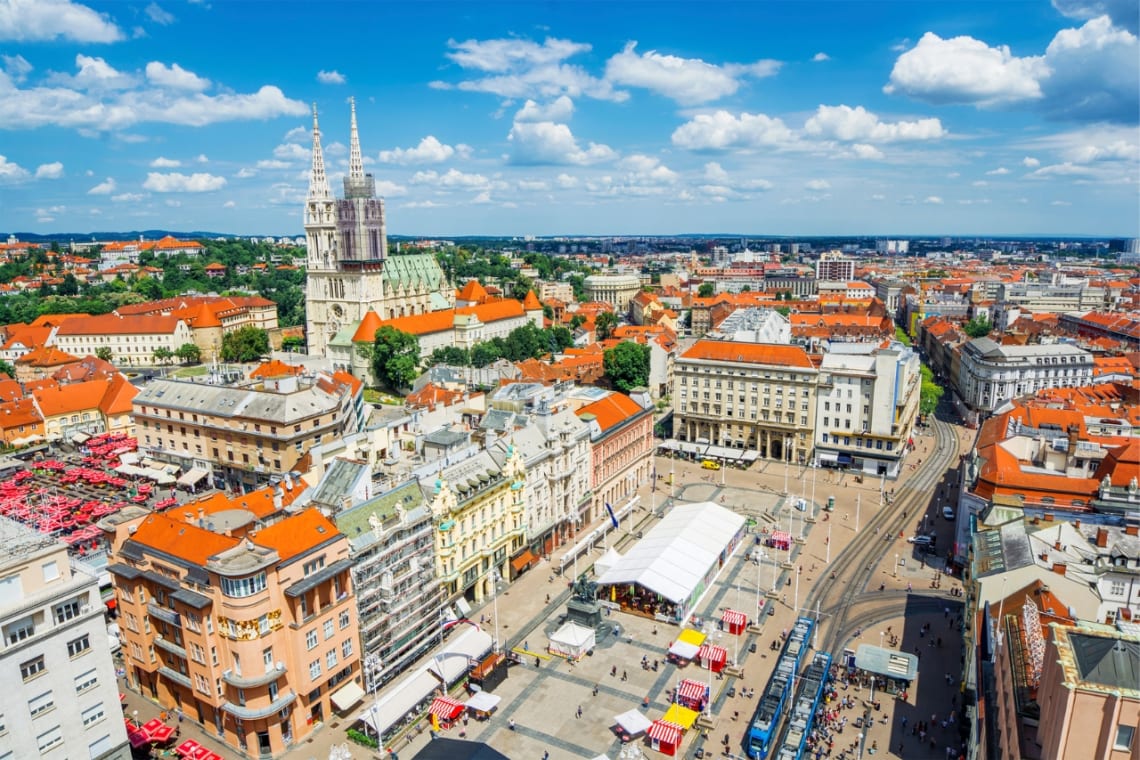 Vista del centro histórico de Zagreb, Croacia